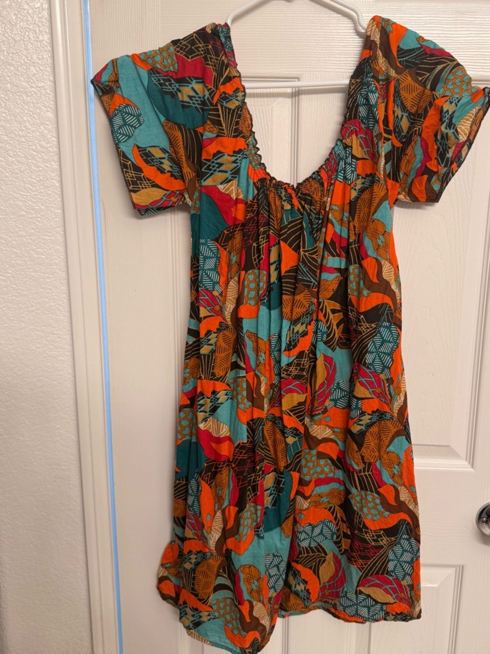 Teal & Orange Floral Boho Short Dress